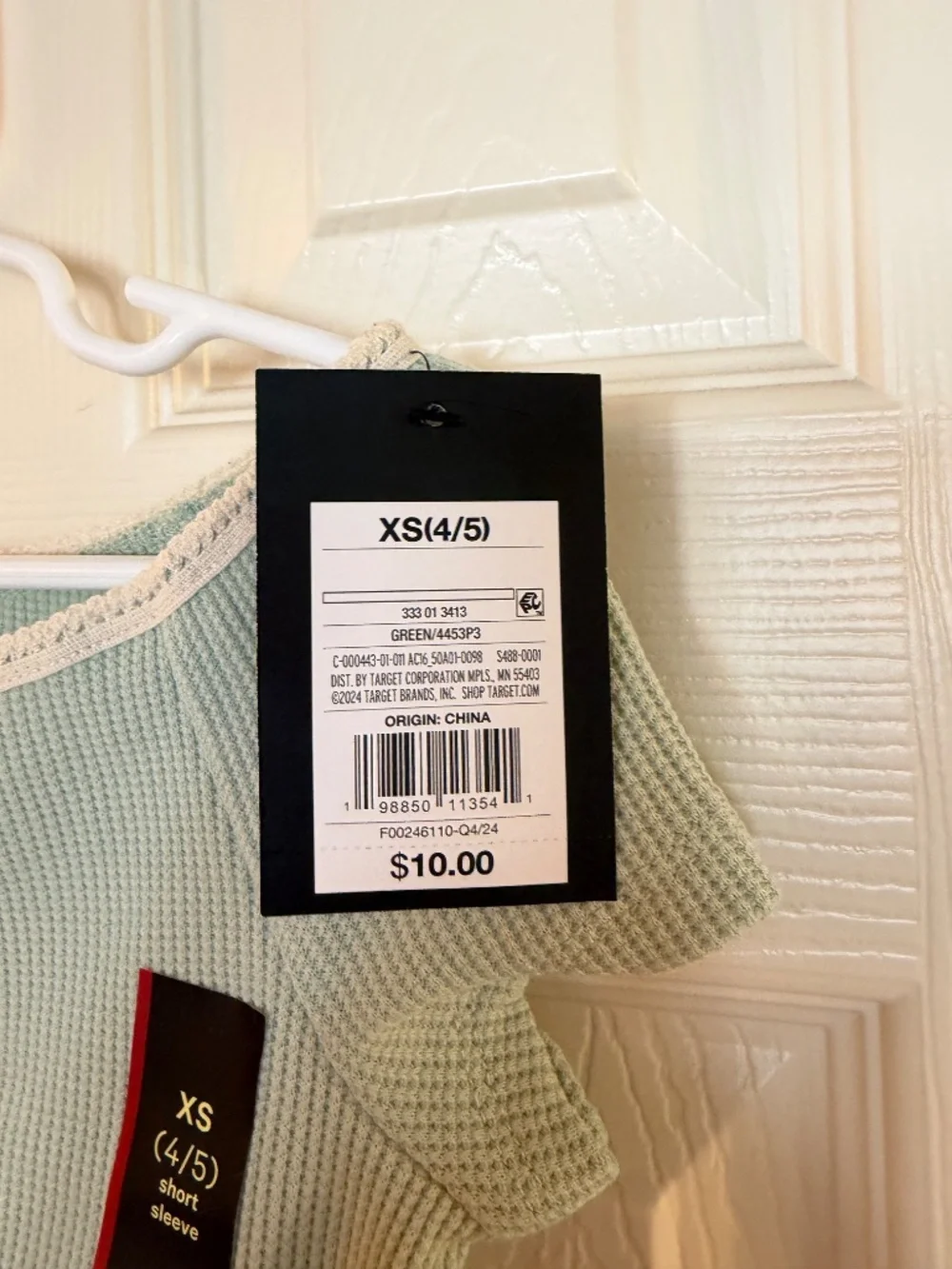 Art Class Girls Green Waffle Knit Lace Trim Top | Size XS | NWT